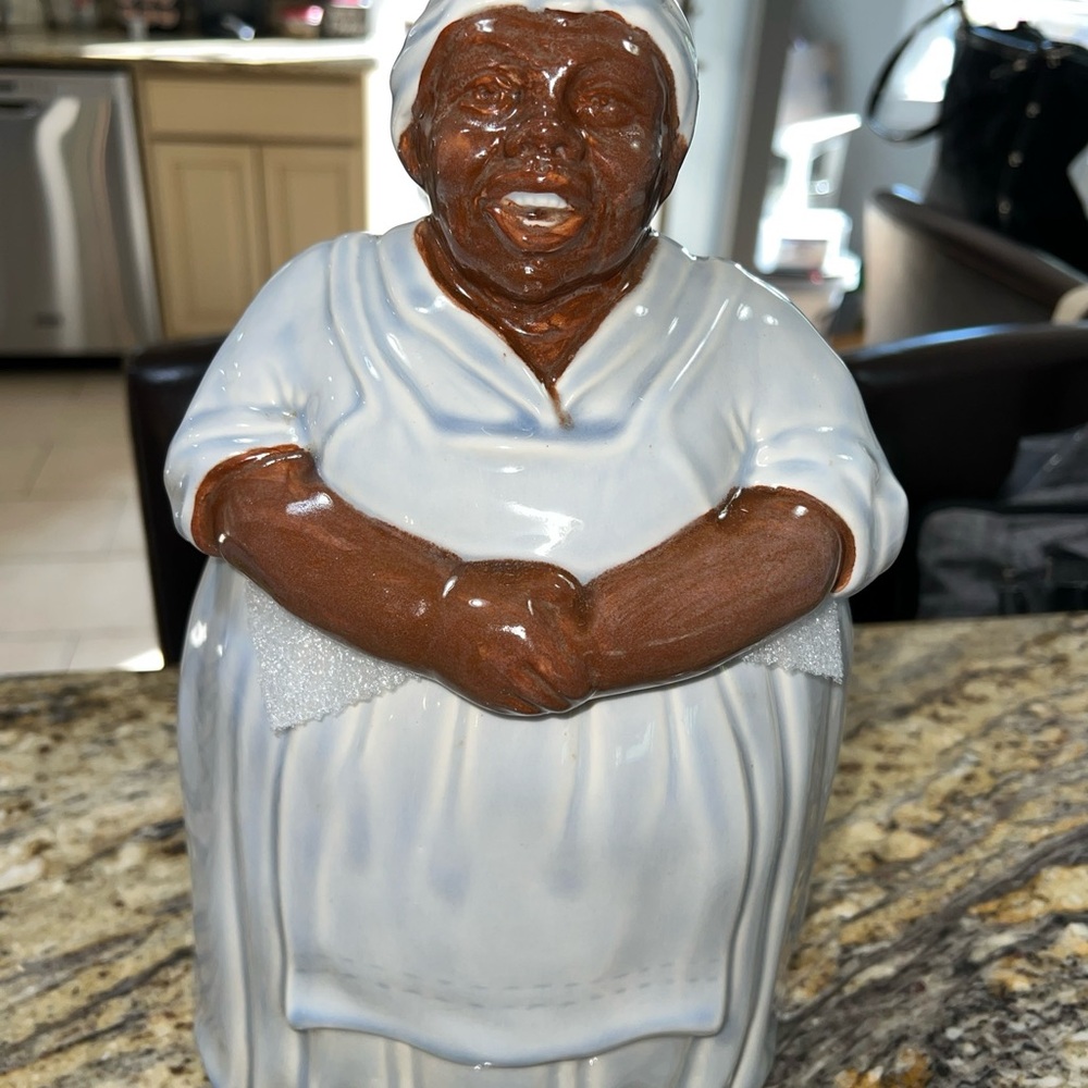 1940s Mosaic Tile Co. Blue Dress Cookie Jar 13”H, Excellent Condition